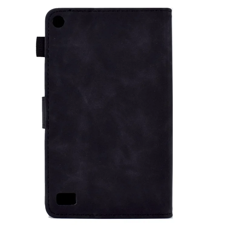 For Amazon Fire 7 (2015) / (2017) / (2019) Butterfly Flower Pattern Imprinted Magnetic Flip Protection Cover PU Leather Stand Card Holder Tablet Case with Auto Wake / Sleep - Black