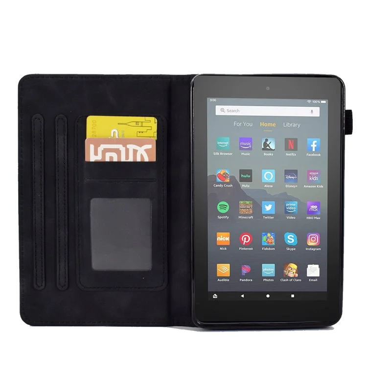 For Amazon Fire 7 (2015) / (2017) / (2019) Butterfly Flower Pattern Imprinted Magnetic Flip Protection Cover PU Leather Stand Card Holder Tablet Case with Auto Wake / Sleep - Black