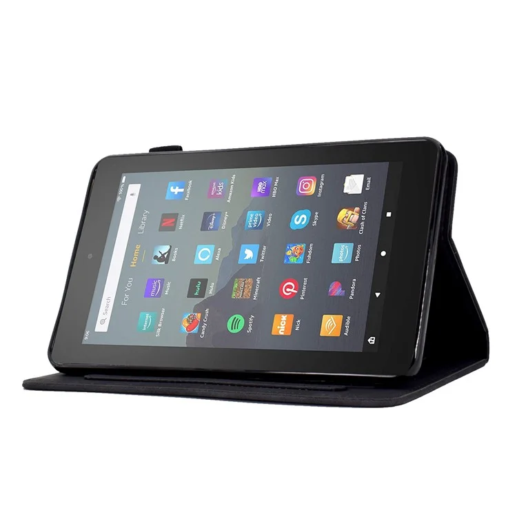 For Amazon Fire 7 (2015) / (2017) / (2019) Butterfly Flower Pattern Imprinted Magnetic Flip Protection Cover PU Leather Stand Card Holder Tablet Case with Auto Wake / Sleep - Black