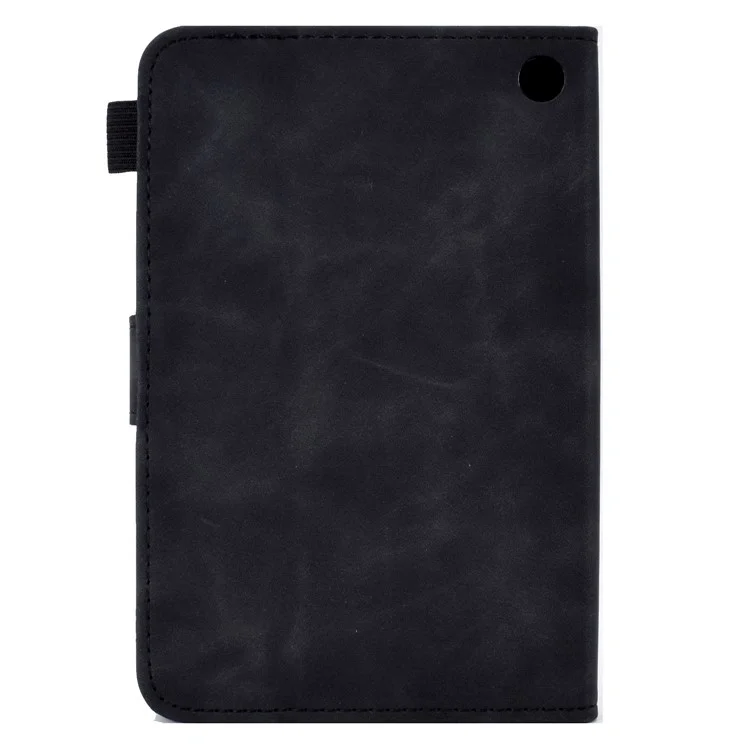 Butterfly Flower Pattern Imprinted Leather Case for Amazon Fire 7 (2022), Stitching Line Full Protection Tablet Cover with Card Holder Stand - Black
