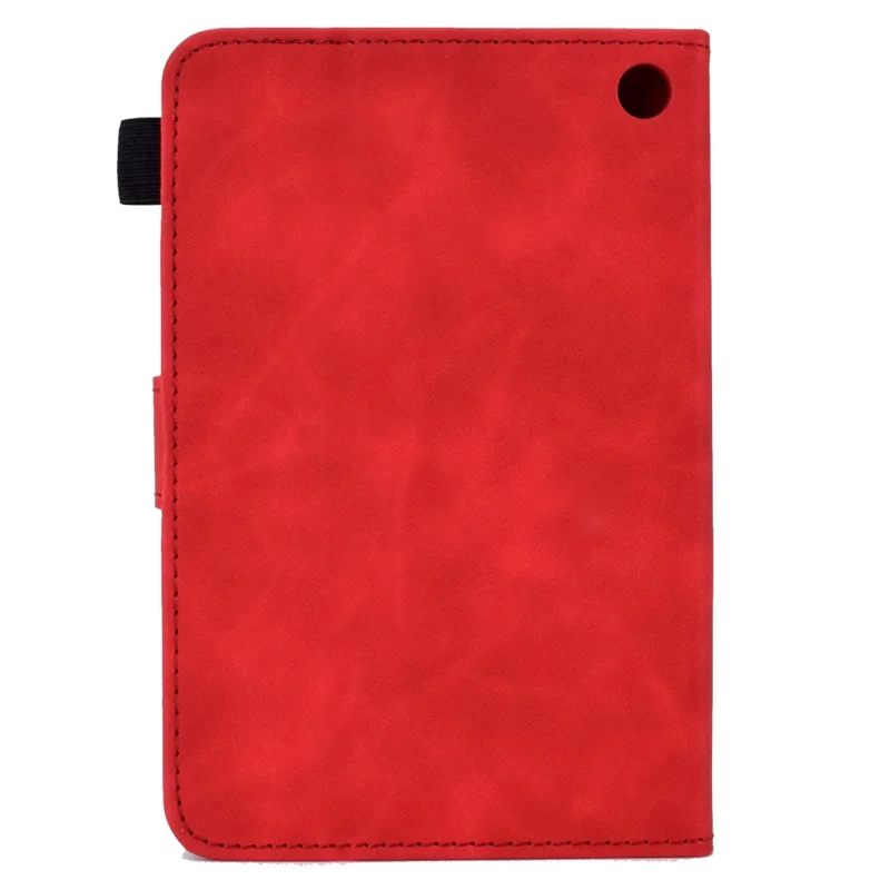 Butterfly Flower Pattern Imprinted Leather Case for Amazon Fire 7 (2022), Stitching Line Full Protection Tablet Cover with Card Holder Stand - Red