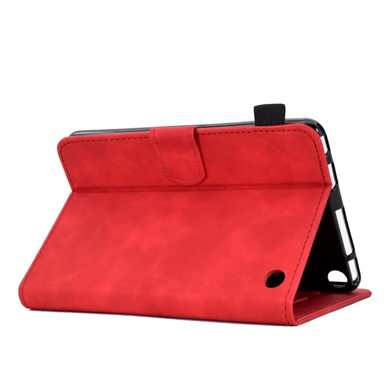 Butterfly Flower Pattern Imprinted Leather Case for Amazon Fire 7 (2022), Stitching Line Full Protection Tablet Cover with Card Holder Stand - Red