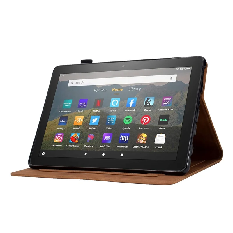 Butterfly Flower Pattern Imprinted Leather Case for Amazon Fire 7 (2022), Stitching Line Full Protection Tablet Cover with Card Holder Stand - Brown