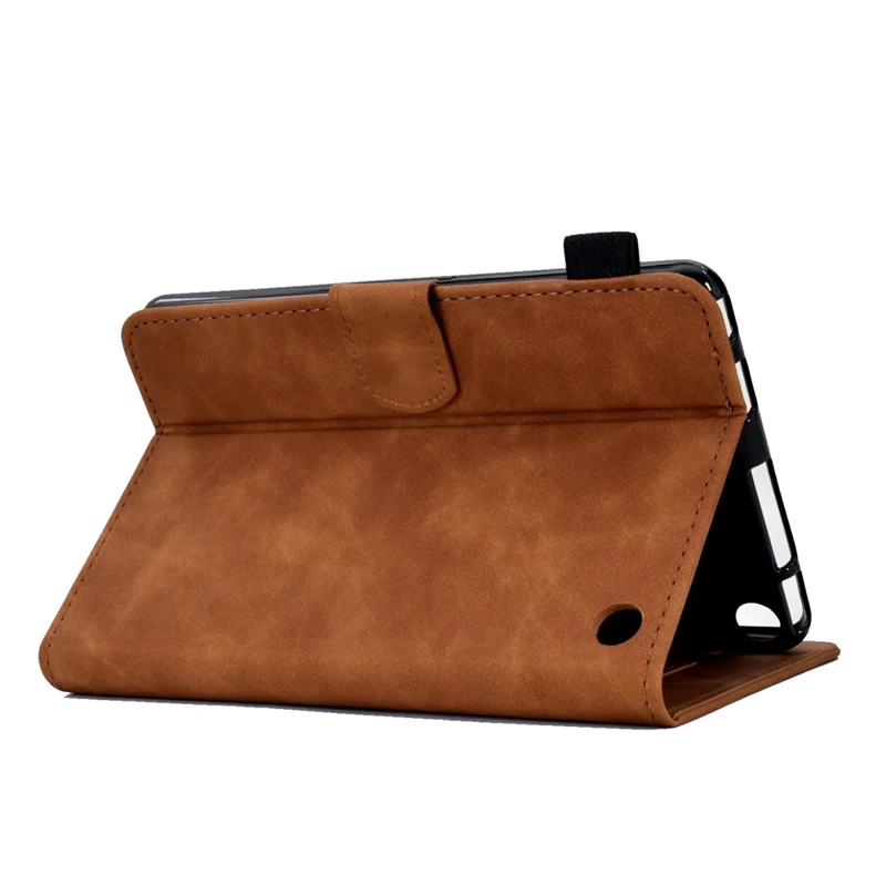 Butterfly Flower Pattern Imprinted Leather Case for Amazon Fire 7 (2022), Stitching Line Full Protection Tablet Cover with Card Holder Stand - Brown