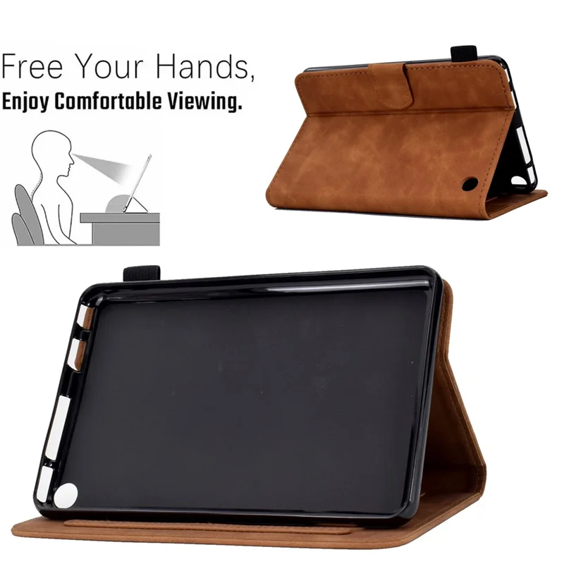 Butterfly Flower Pattern Imprinted Leather Case for Amazon Fire 7 (2022), Stitching Line Full Protection Tablet Cover with Card Holder Stand - Brown