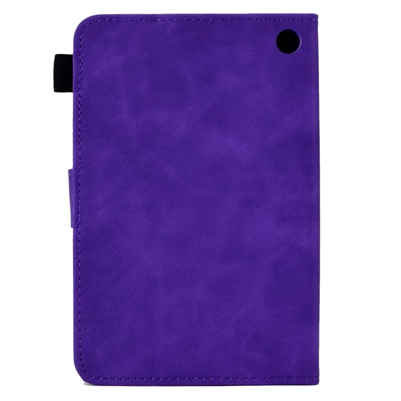 Butterfly Flower Pattern Imprinted Leather Case for Amazon Fire 7 (2022), Stitching Line Full Protection Tablet Cover with Card Holder Stand - Purple