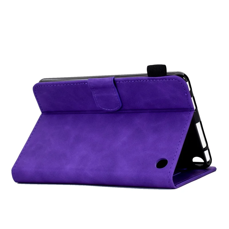 Butterfly Flower Pattern Imprinted Leather Case for Amazon Fire 7 (2022), Stitching Line Full Protection Tablet Cover with Card Holder Stand - Purple