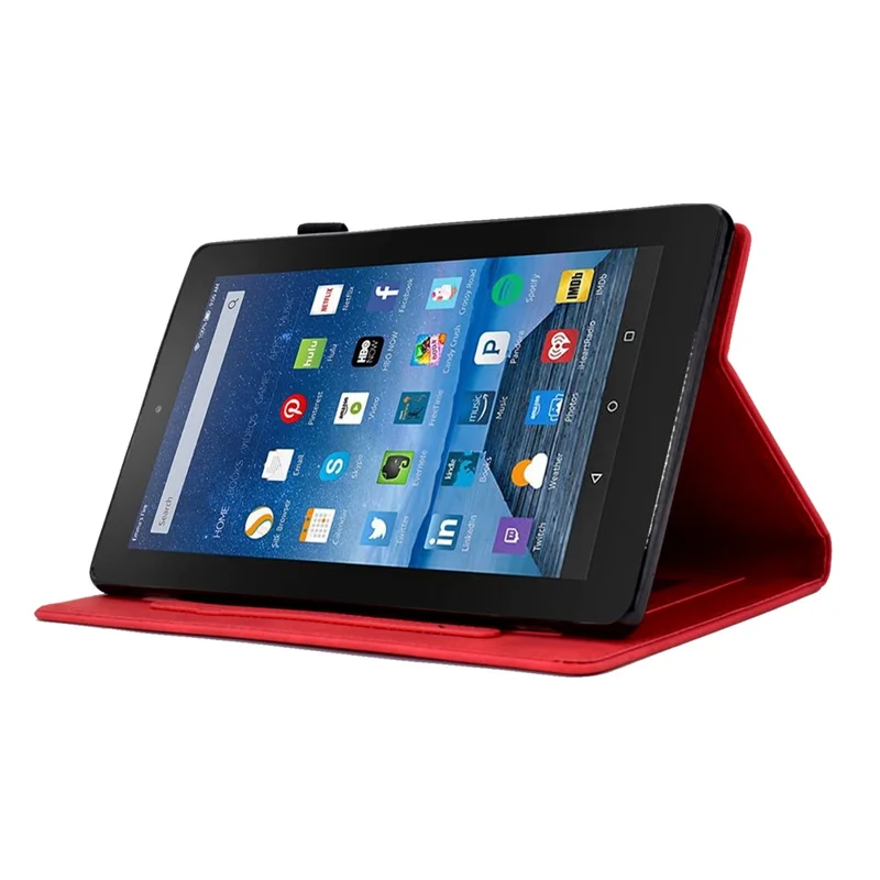 For Amazon Fire HD 8 (2016) / (2017) / (2018) Protective Case Butterfly Flower Pattern Imprinted Leather Case Stitching Line Tablet Cover with Card Holder / Stand - Red