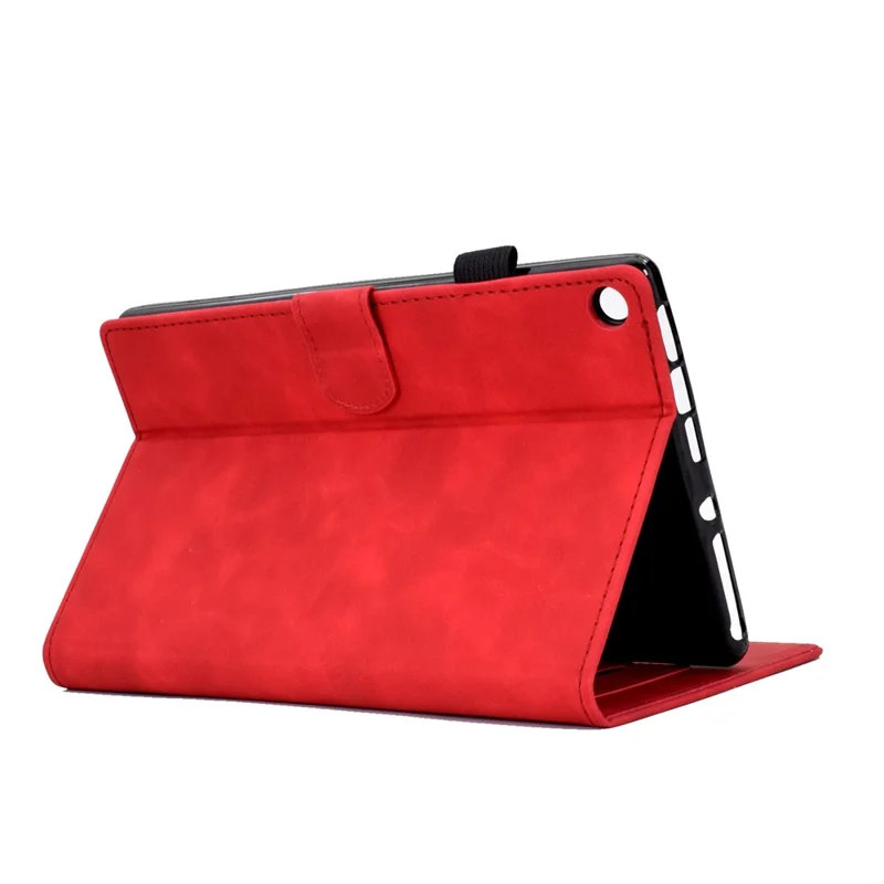 For Amazon Fire HD 8 (2016) / (2017) / (2018) Protective Case Butterfly Flower Pattern Imprinted Leather Case Stitching Line Tablet Cover with Card Holder / Stand - Red