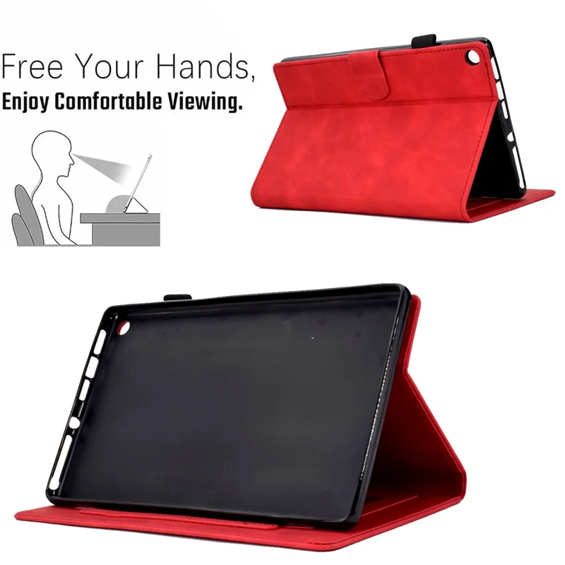 For Amazon Fire HD 8 (2016) / (2017) / (2018) Protective Case Butterfly Flower Pattern Imprinted Leather Case Stitching Line Tablet Cover with Card Holder / Stand - Red