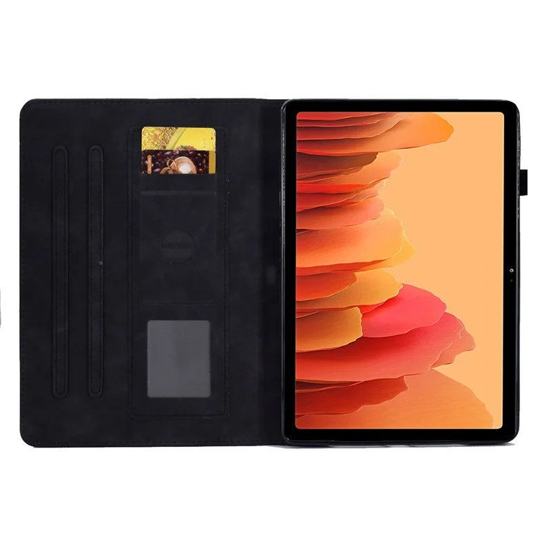 For Samsung Galaxy Tab A7 10.4 (2020) / (2022) T500 / T505 Case Butterfly Flower Pattern PU Leather Stitching Line Tablet Cover Stand - Black