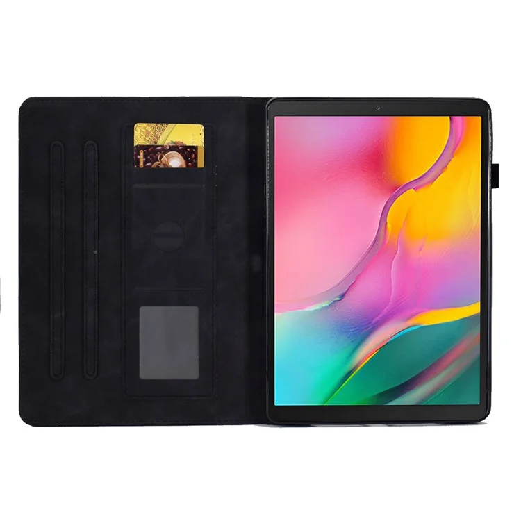 Para Samsung Galaxy Tab A 10.1 (2019) T510 / T515 Butterfly Flower Padrive Padrões Impressos de Couro PU Caixa de Comprimido Tampa do Tablet Anti-arranhão Com Despertar Automático / Recurso do Sono - Preto