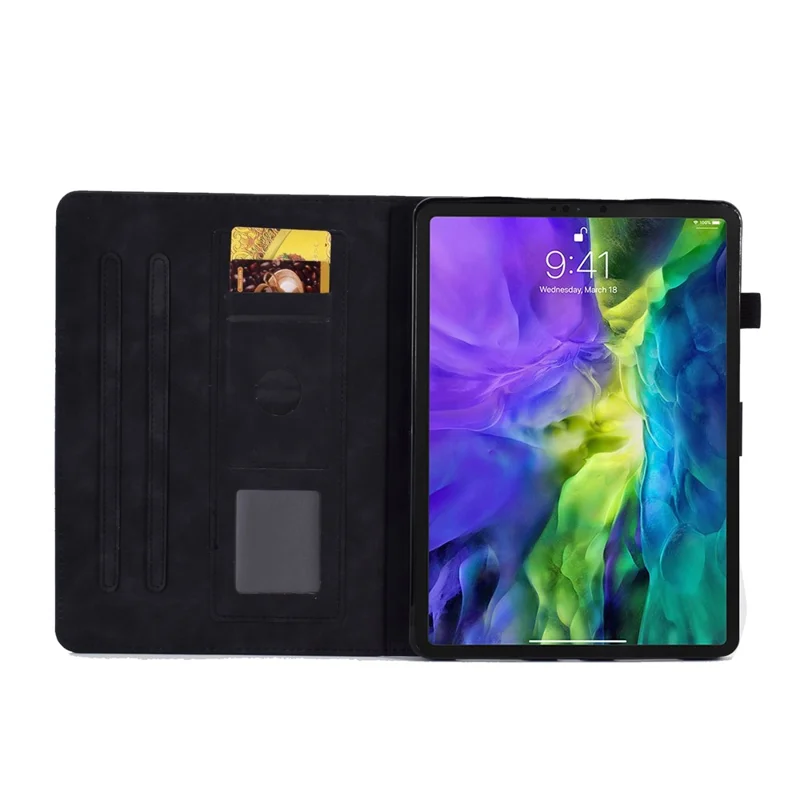 Für iPad Air 11 (2025) / (2024) / Air (2020) / (2022) / iPad Pro 11 (2022) / (2021) / (2020) / (2018) Ledertasche Schmetterlings-Blumenmuster mit Ständer - Schwarz