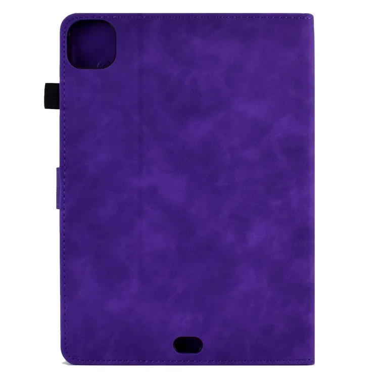 Para Ipad Pro 11 Polegadas (2018) / ar (2020) Caixa de Couro de Costura Butterfly Flower Padrões de Flores Impressas Tampa de Comprimido Anti-queda Com Suporte Para Suporte Para Cartão - Roxo