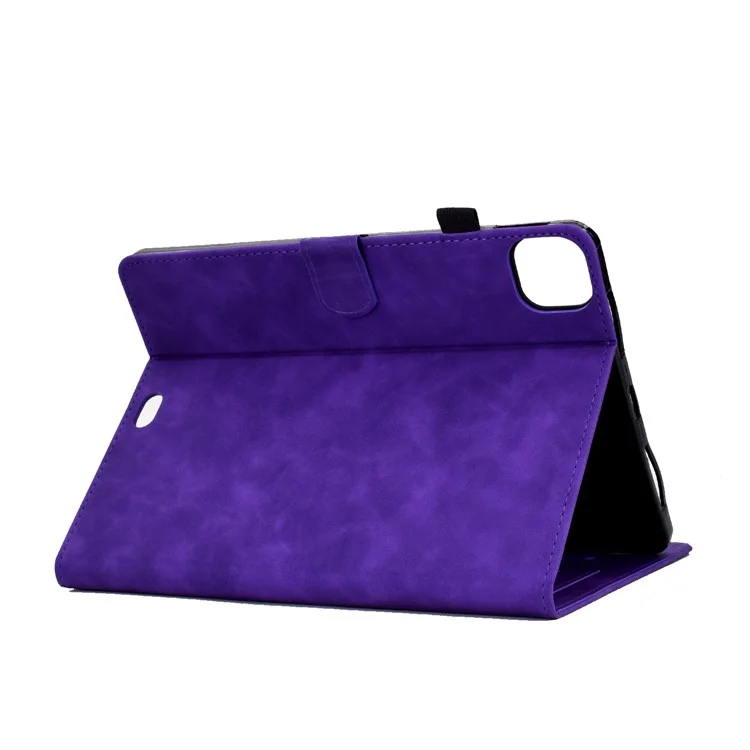 Para Ipad Pro 11 Polegadas (2018) / ar (2020) Caixa de Couro de Costura Butterfly Flower Padrões de Flores Impressas Tampa de Comprimido Anti-queda Com Suporte Para Suporte Para Cartão - Roxo