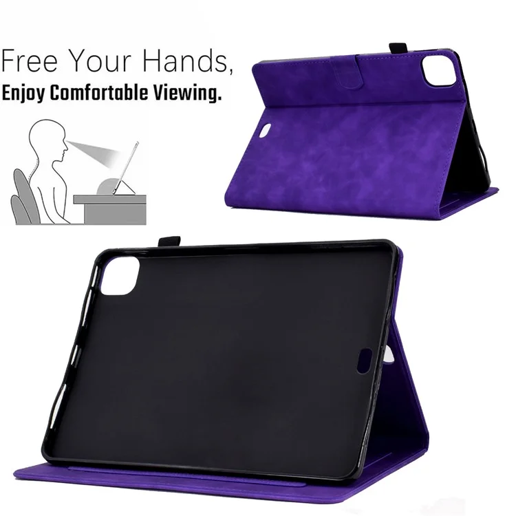 Para Ipad Pro 11 Polegadas (2018) / ar (2020) Caixa de Couro de Costura Butterfly Flower Padrões de Flores Impressas Tampa de Comprimido Anti-queda Com Suporte Para Suporte Para Cartão - Roxo
