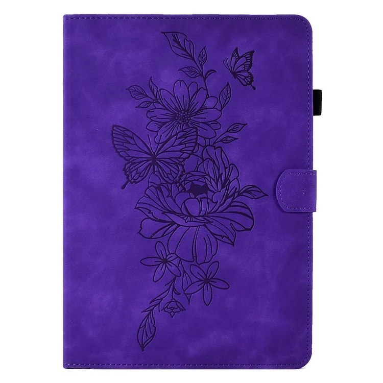 Para Ipad Pro 11 Polegadas (2018) / ar (2020) Caixa de Couro de Costura Butterfly Flower Padrões de Flores Impressas Tampa de Comprimido Anti-queda Com Suporte Para Suporte Para Cartão - Roxo