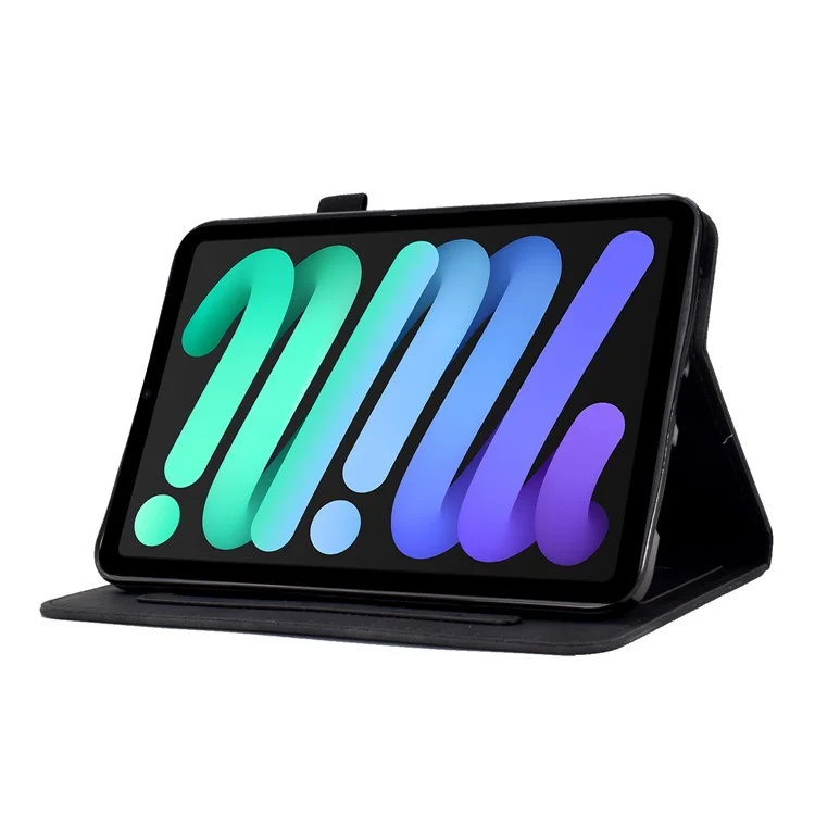 Shockproof Leather Case for iPad mini (2024) / mini (2021) Butterfly Flower Pattern Imprinted Stitching Anti-Scratch Tablet Cover with Card Holder, Stand - Black