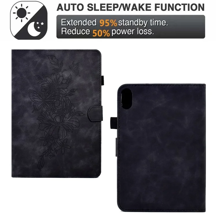 Shockproof Leather Case for iPad mini (2024) / mini (2021) Butterfly Flower Pattern Imprinted Stitching Anti-Scratch Tablet Cover with Card Holder, Stand - Black