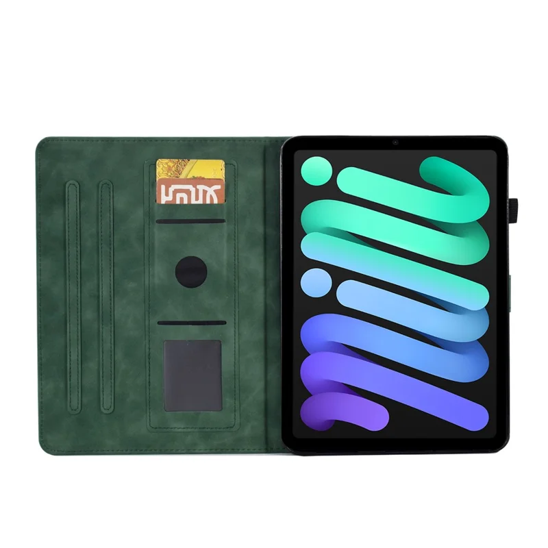 Shockproof Leather Case for iPad mini (2024) / mini (2021) Butterfly Flower Pattern Imprinted Stitching Anti-Scratch Tablet Cover with Card Holder, Stand - Green