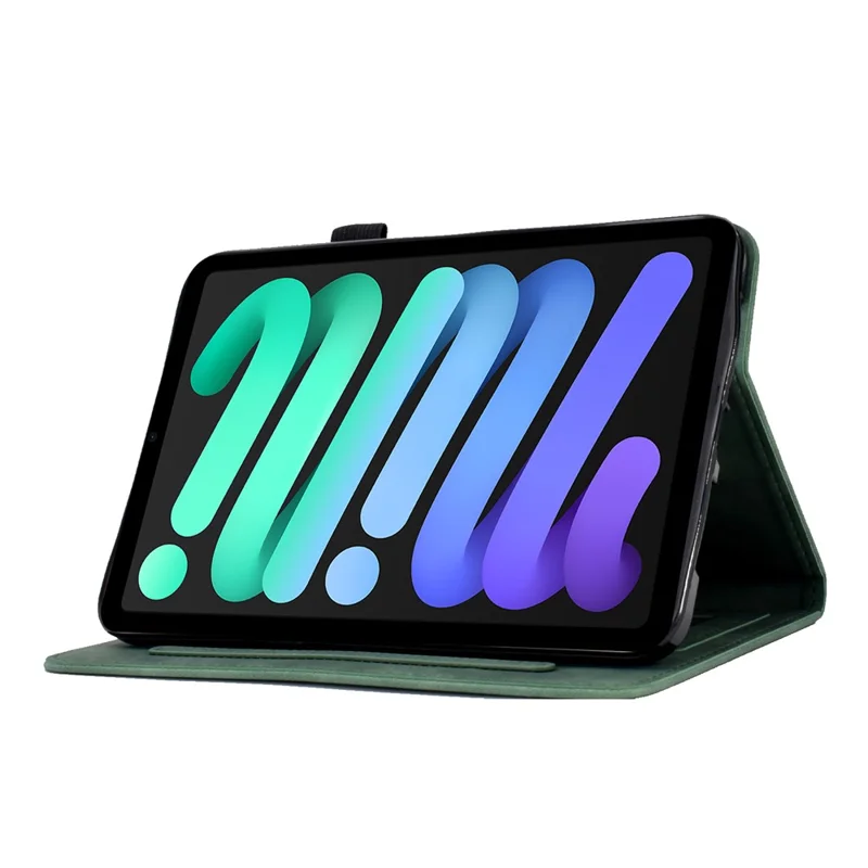Shockproof Leather Case for iPad mini (2024) / mini (2021) Butterfly Flower Pattern Imprinted Stitching Anti-Scratch Tablet Cover with Card Holder, Stand - Green