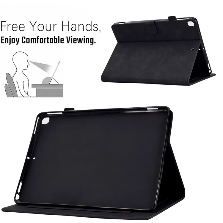 Para Ipad 10.2 (2019) /(2020) / Air 10.5 Pulgadas (2019) Case de Cuero Protector Patrón de Flores de Mariposa Cubierta de Tableta Anti-Drop Con Soporte de Tarjeta, Soporte - Negro