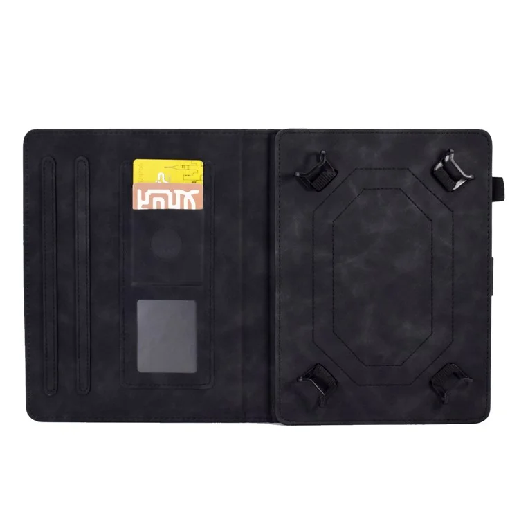 PU Leather Case for 7-inch Tablet, Butterfly Flower Pattern Imprinted Stitching Line Stand Tablet Cover with Card Slots - Black