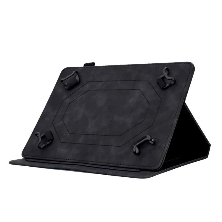 PU Leather Case for 7-inch Tablet, Butterfly Flower Pattern Imprinted Stitching Line Stand Tablet Cover with Card Slots - Black