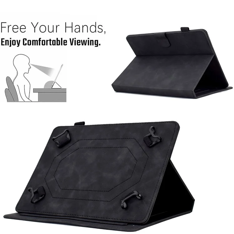 PU Leather Case for 7-inch Tablet, Butterfly Flower Pattern Imprinted Stitching Line Stand Tablet Cover with Card Slots - Black