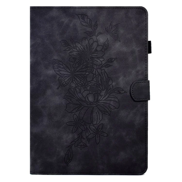 PU Leather Case for 7-inch Tablet, Butterfly Flower Pattern Imprinted Stitching Line Stand Tablet Cover with Card Slots - Black
