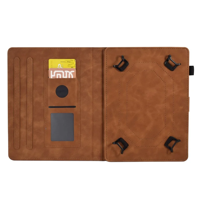 PU Leather Case for 7-inch Tablet, Butterfly Flower Pattern Imprinted Stitching Line Stand Tablet Cover with Card Slots - Brown