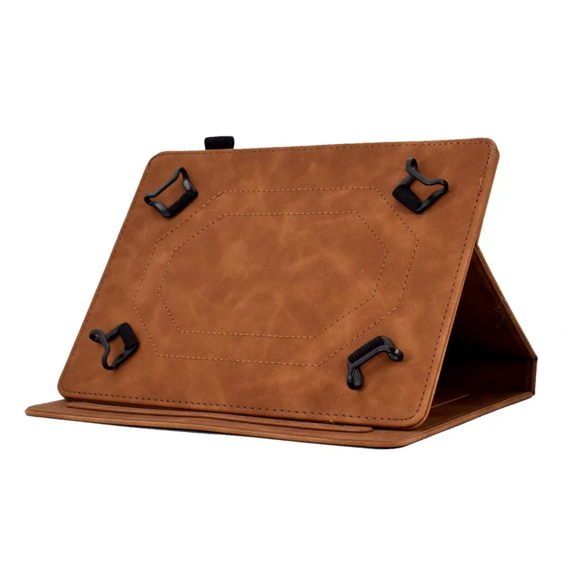 PU Leather Case for 7-inch Tablet, Butterfly Flower Pattern Imprinted Stitching Line Stand Tablet Cover with Card Slots - Brown