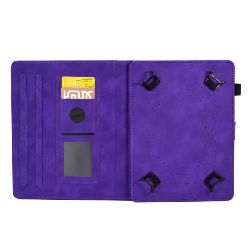 Stand Card Holder PU Leather Cover for 8-inch Tablet, Butterfly Flower Pattern Imprinted Stitching Line Protective Tablet Cover - Purple