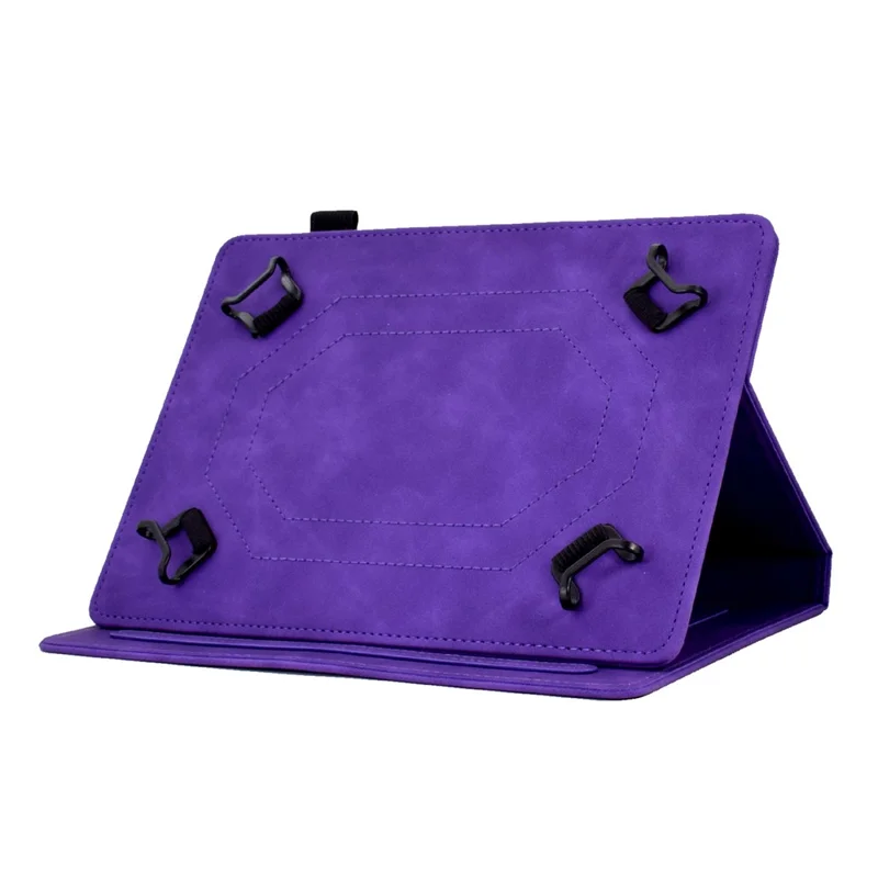 Stand Card Holder PU Leather Cover for 8-inch Tablet, Butterfly Flower Pattern Imprinted Stitching Line Protective Tablet Cover - Purple
