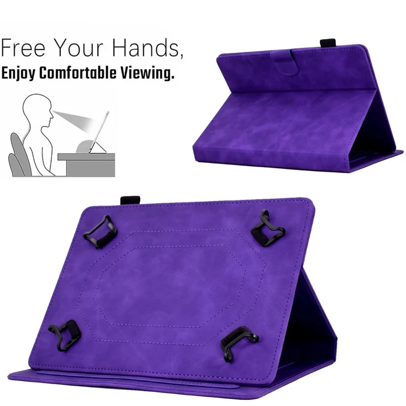 Stand Card Holder PU Leather Cover for 8-inch Tablet, Butterfly Flower Pattern Imprinted Stitching Line Protective Tablet Cover - Purple