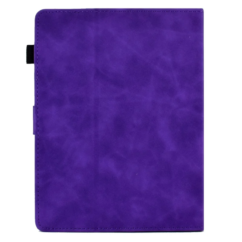 Stand Card Holder PU Leather Cover for 8-inch Tablet, Butterfly Flower Pattern Imprinted Stitching Line Protective Tablet Cover - Purple