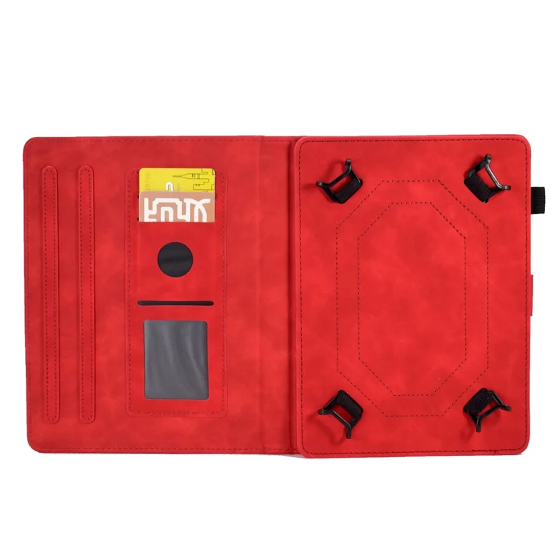 Butterfly Flower Pattern Imprinted Leather Case for 10-inch Tablet, Stitching Line Full Protection Tablet Cover with Card Holder Stand - Red