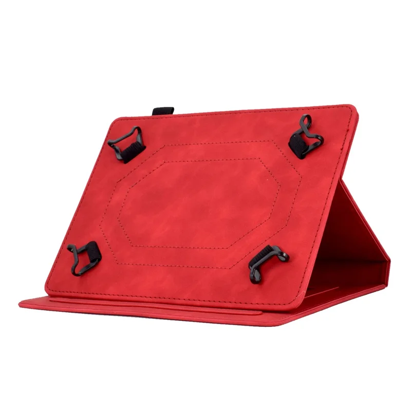 Butterfly Flower Pattern Imprinted Leather Case for 10-inch Tablet, Stitching Line Full Protection Tablet Cover with Card Holder Stand - Red