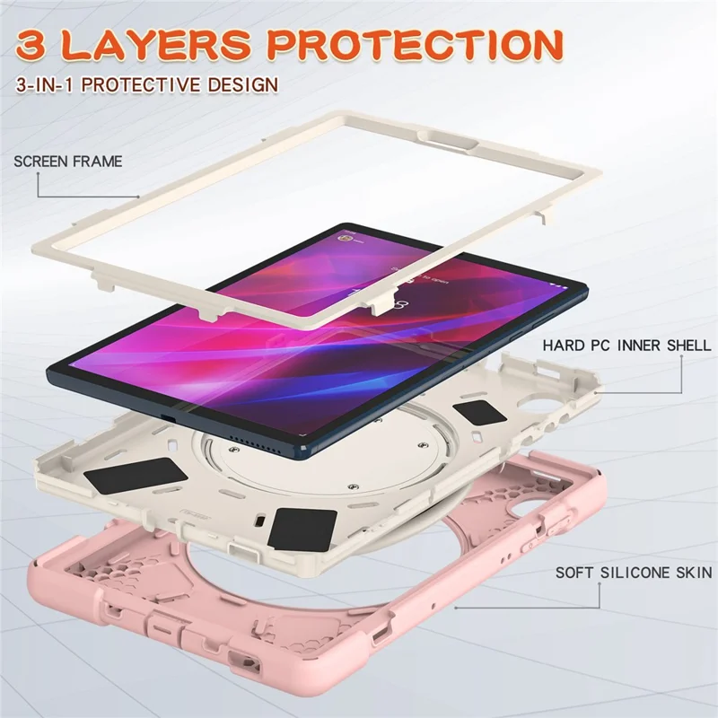 For Lenovo Tab M10 Plus 10.3 inch X606F / 606X / K10 Shockproof Tablet Case Kickstand PC+Silicone Protective Cover - Pink