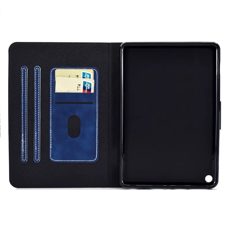 For Amazon Fire HD 8 (2022) Cowhide Texture PU Leather Tablet Case Card Holder Magnetic Clasp Cover with Foldable Stand - Blue