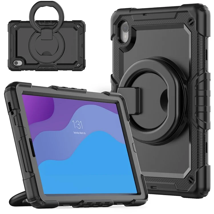 Für Lenovo Tab M10 HD Gen 2 Tb-306x (f) 10,1 Zoll Tablet-hülle 360-grad-drehung PC + Silikon-schutzabdeckung Mit Schultergurt - Schwarz