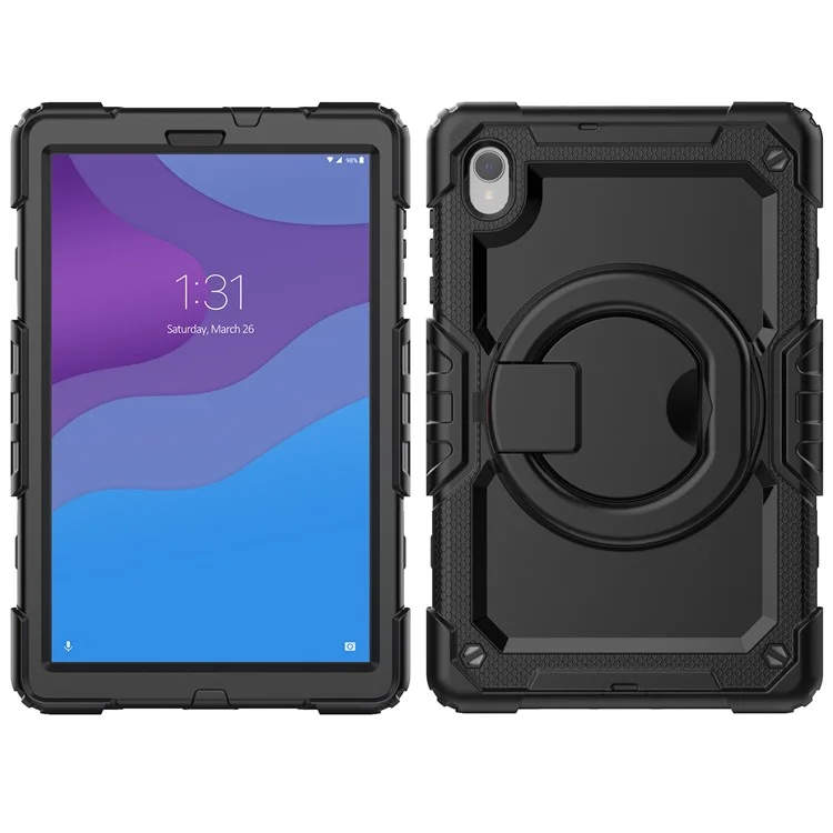 Für Lenovo Tab M10 HD Gen 2 Tb-306x (f) 10,1 Zoll Tablet-hülle 360-grad-drehung PC + Silikon-schutzabdeckung Mit Schultergurt - Schwarz