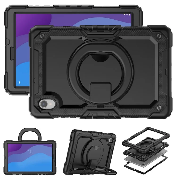 Für Lenovo Tab M10 HD Gen 2 Tb-306x (f) 10,1 Zoll Tablet-hülle 360-grad-drehung PC + Silikon-schutzabdeckung Mit Schultergurt - Schwarz