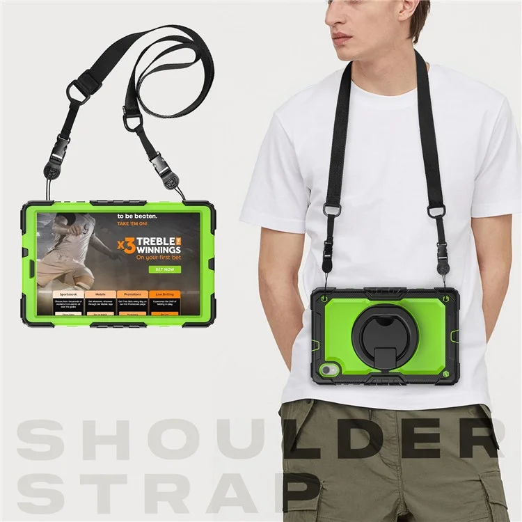 For Lenovo Tab M10 HD Gen 2 TB-306X(F) 10.1 inch Tablet Case 360-Degree Rotating Kickstand PC + Silicone Protective Cover with Shoulder Strap - Black / Lime PC