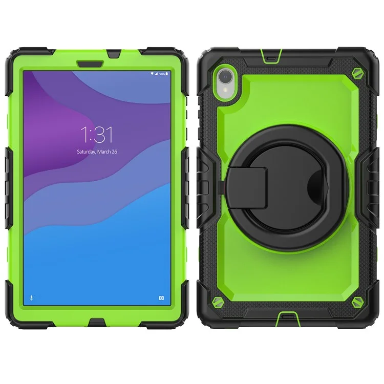 For Lenovo Tab M10 HD Gen 2 TB-306X(F) 10.1 inch Tablet Case 360-Degree Rotating Kickstand PC + Silicone Protective Cover with Shoulder Strap - Black / Lime PC