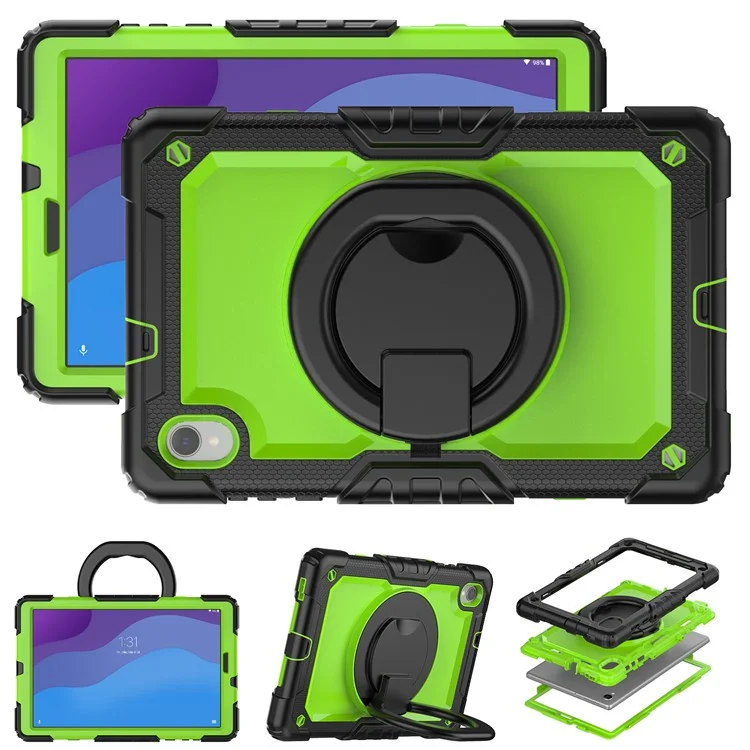 For Lenovo Tab M10 HD Gen 2 TB-306X(F) 10.1 inch Tablet Case 360-Degree Rotating Kickstand PC + Silicone Protective Cover with Shoulder Strap - Black / Lime PC