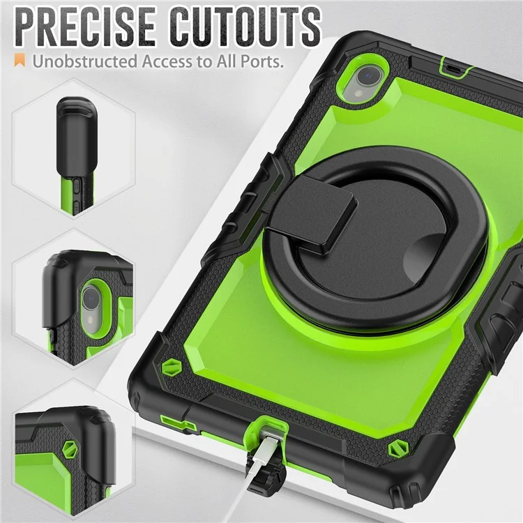 For Lenovo Tab M10 HD Gen 2 TB-306X(F) 10.1 inch Tablet Case 360-Degree Rotating Kickstand PC + Silicone Protective Cover with Shoulder Strap - Black / Lime PC