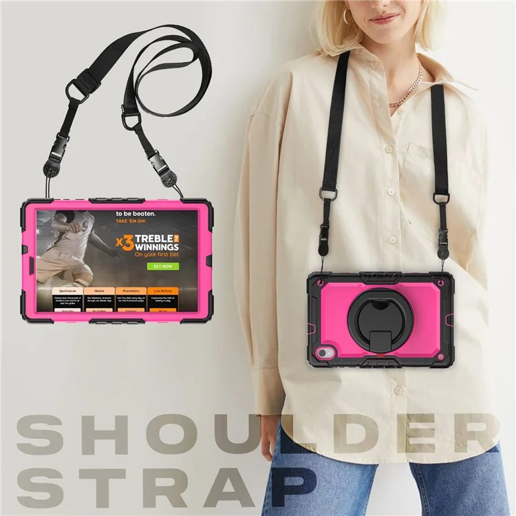For Lenovo Tab M10 HD Gen 2 TB-306X(F) 10.1 inch Tablet Case 360-Degree Rotating Kickstand PC + Silicone Protective Cover with Shoulder Strap - Black / Rose PC