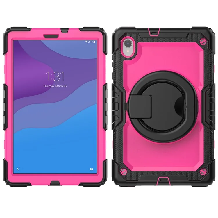 For Lenovo Tab M10 HD Gen 2 TB-306X(F) 10.1 inch Tablet Case 360-Degree Rotating Kickstand PC + Silicone Protective Cover with Shoulder Strap - Black / Rose PC