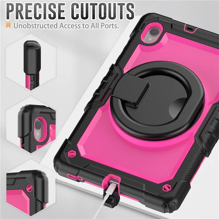 For Lenovo Tab M10 HD Gen 2 TB-306X(F) 10.1 inch Tablet Case 360-Degree Rotating Kickstand PC + Silicone Protective Cover with Shoulder Strap - Black / Rose PC